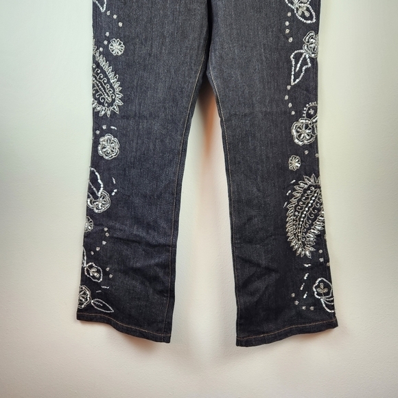 Lew Magram Collection Vintage sequins Floral details straight leg jeans 10 boho - Picture 2 of 5